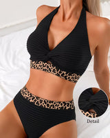 Isabelle | Gerippter Bikini mit Leo-Colorblock
