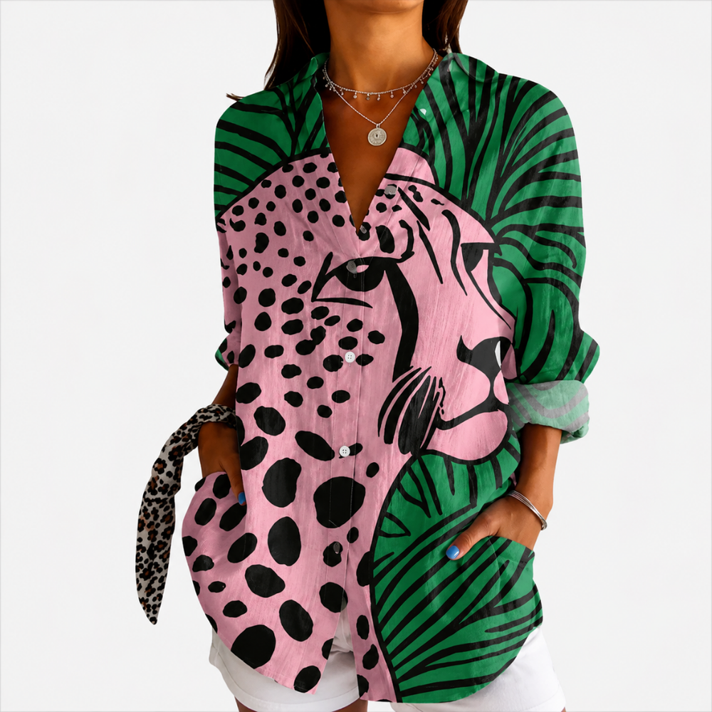 Lea | Bluse mit tropischem Leo-Print