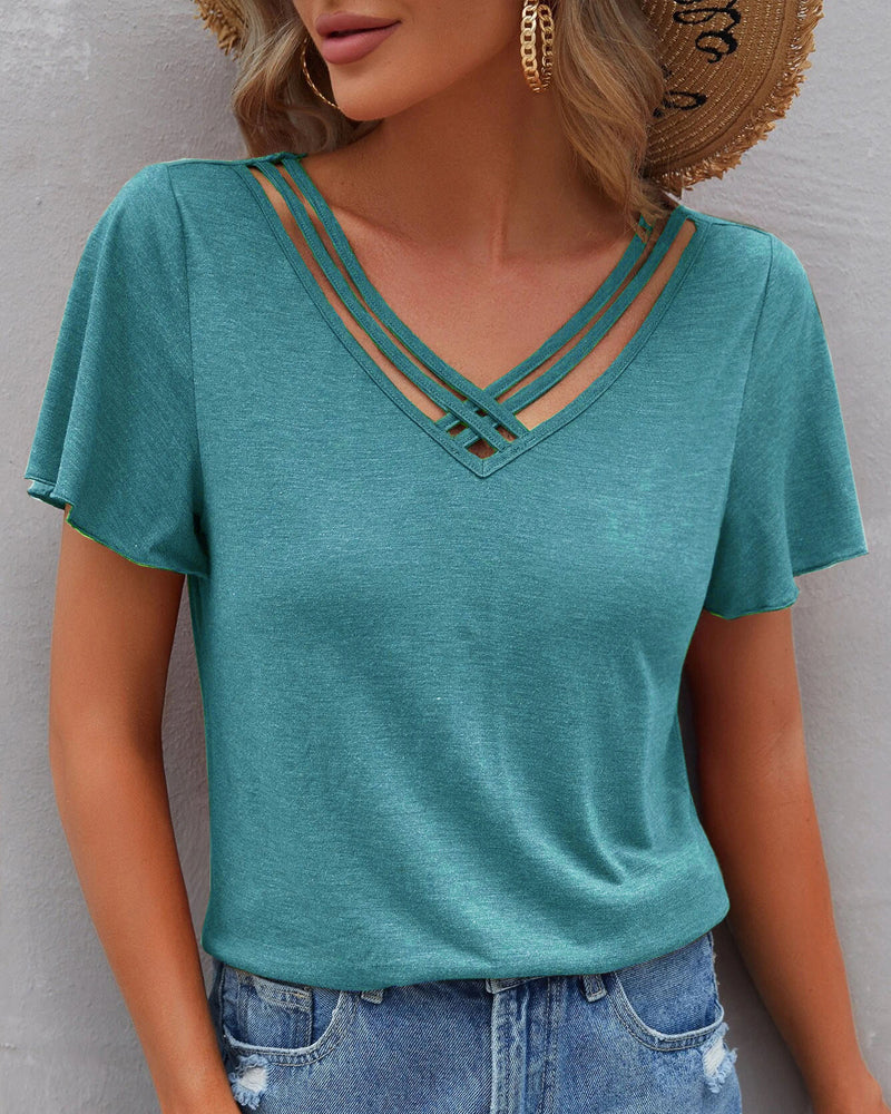 Nora | Einfarbiges T-Shirt mit V-Ausschnitt