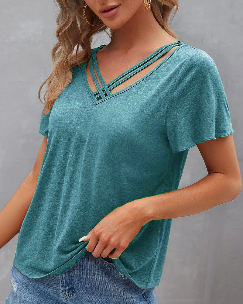 Nora | Einfarbiges T-Shirt mit V-Ausschnitt