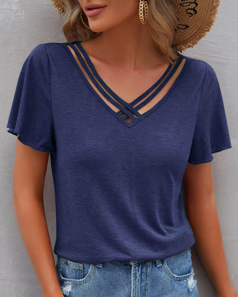 Nora | Einfarbiges T-Shirt mit V-Ausschnitt