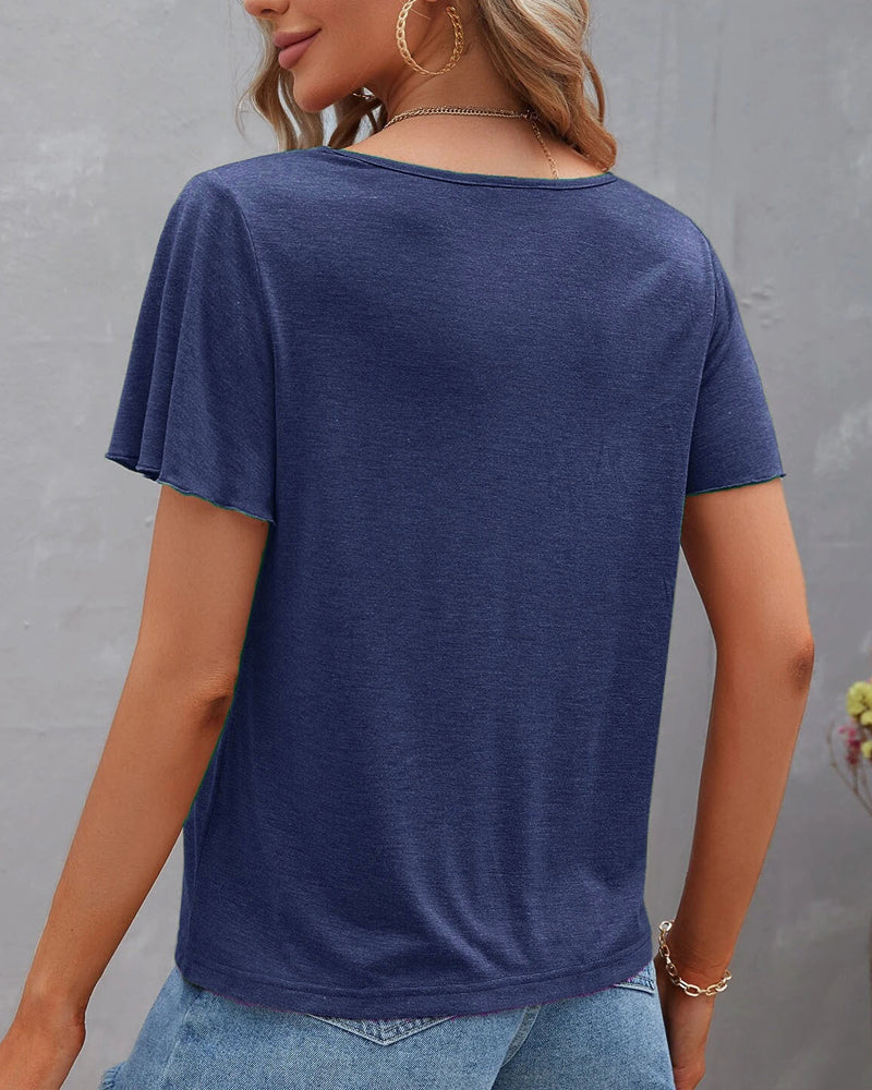 Nora | Einfarbiges T-Shirt mit V-Ausschnitt