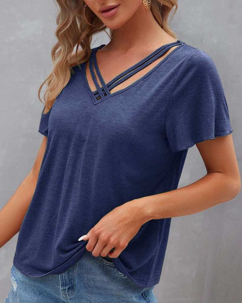 Nora | Einfarbiges T-Shirt mit V-Ausschnitt