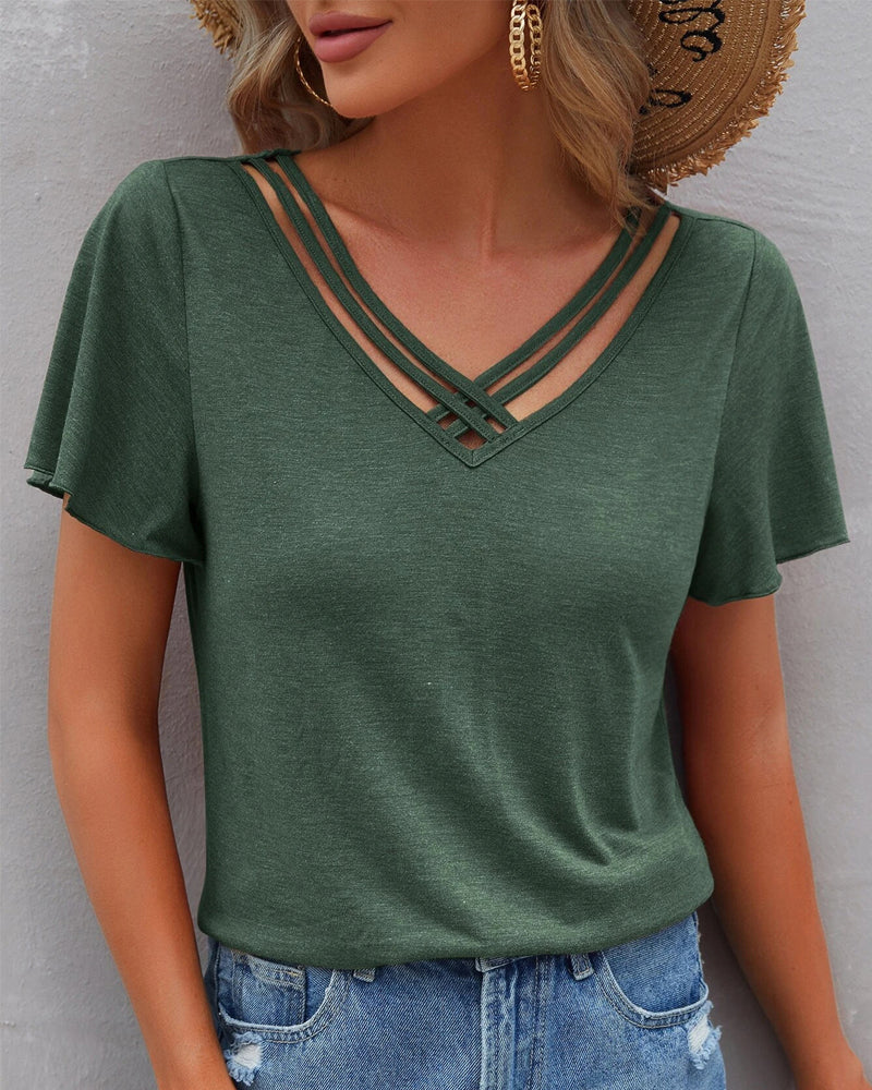Nora | Einfarbiges T-Shirt mit V-Ausschnitt