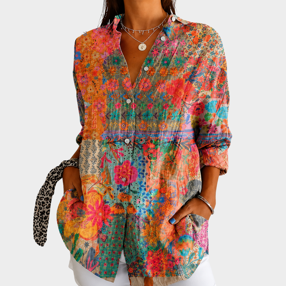 Jasmin | Patchwork-Bluse mit Wildblumenprint