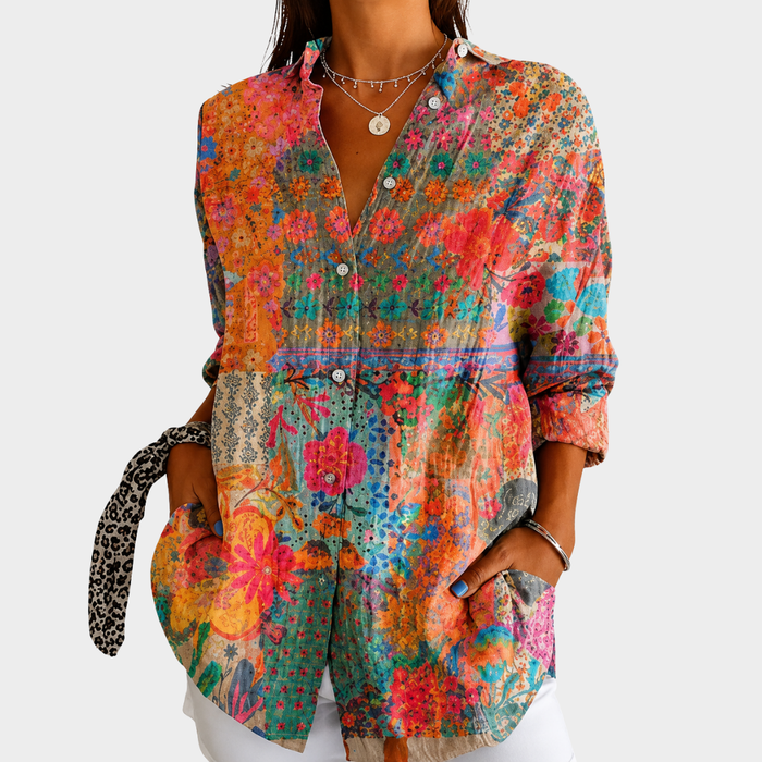 Jasmin | Patchwork-Bluse mit Wildblumenprint