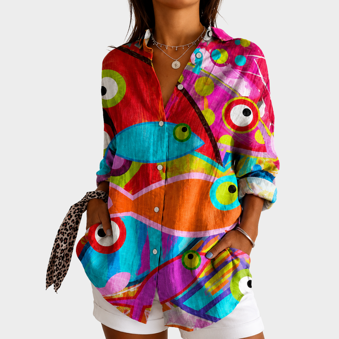 Elsa | Bluse mit buntem Mosaik-Print