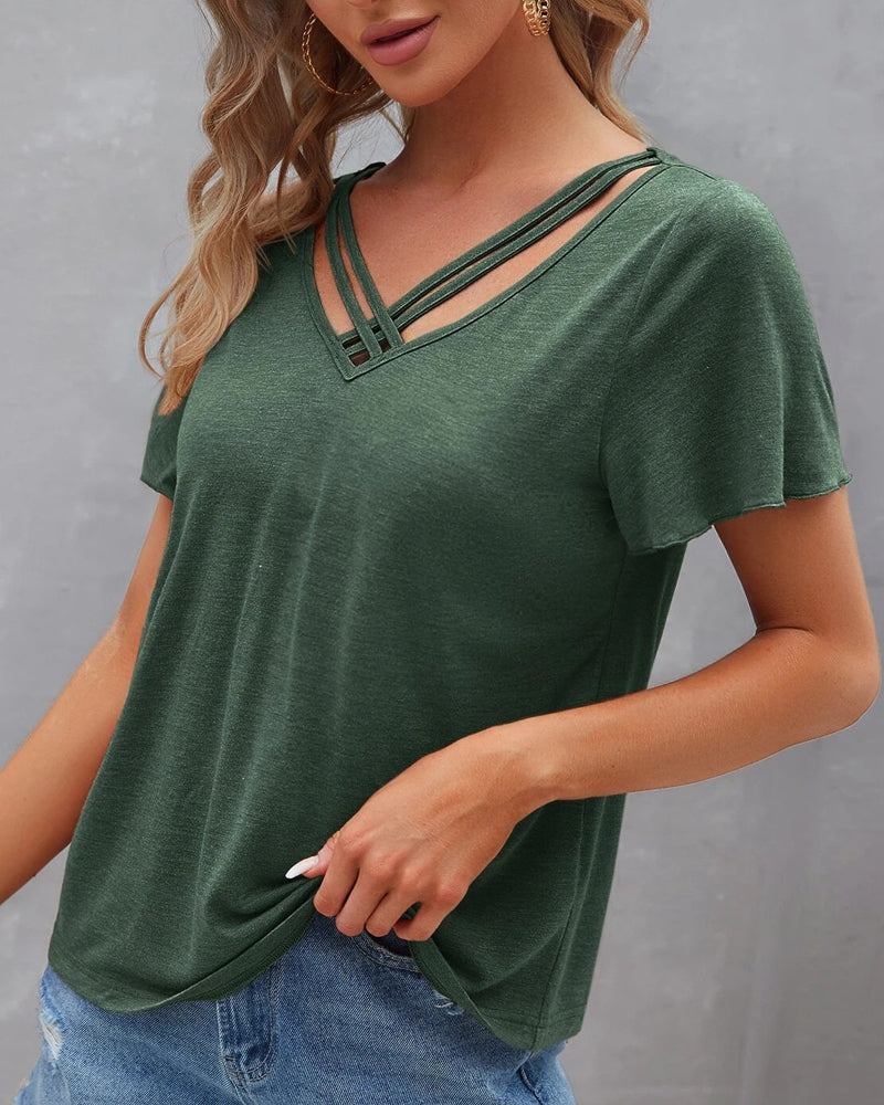 Nora | Einfarbiges T-Shirt mit V-Ausschnitt