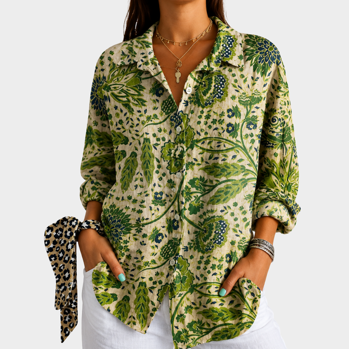 Ruth | Bluse mit grünem Gartenprint