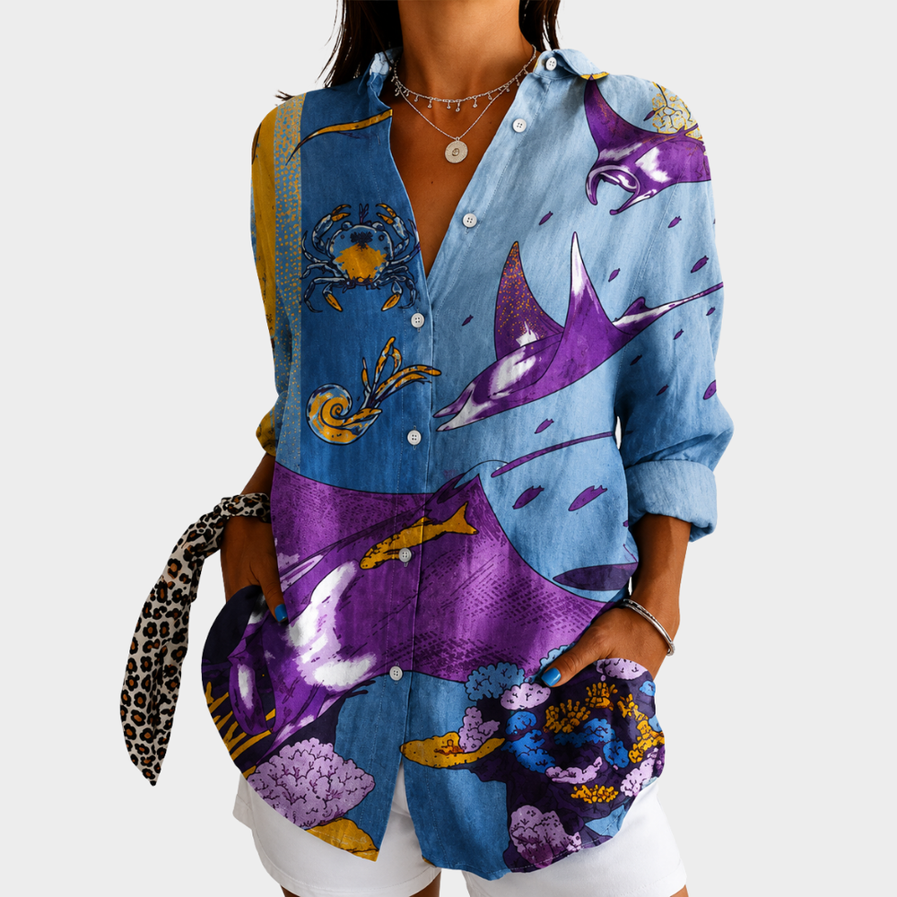 Klara | Bluse mit Ozean-Kunstdruck