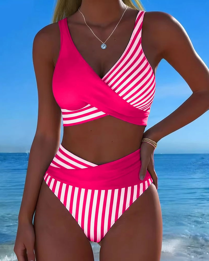 Alina | Bikini mit gekreuztem Streifendruck