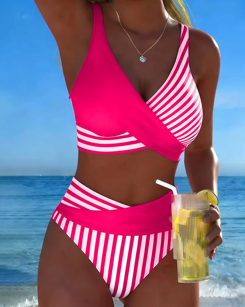 Alina | Bikini mit gekreuztem Streifendruck