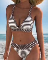 Coralie | Gestreifter Bikini mit Tüpfelprint