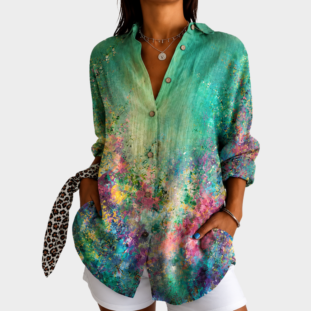 Martina | Bluse mit smaragdgrünem Wiesenprint