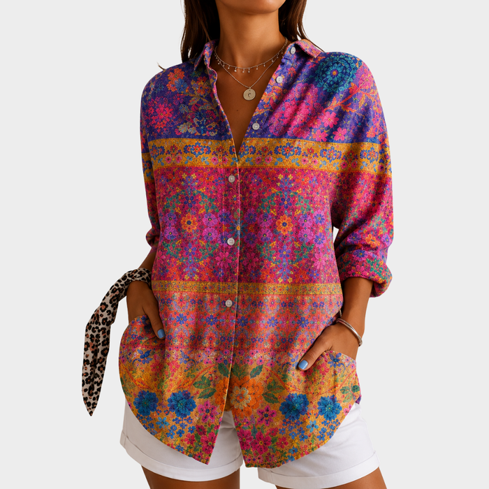 Sabine | Bluse mit Garten-Mosaik-Print