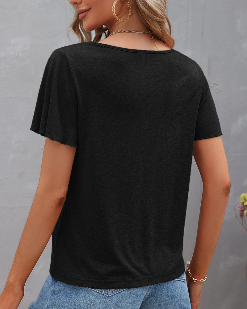 Nora | Einfarbiges T-Shirt mit V-Ausschnitt