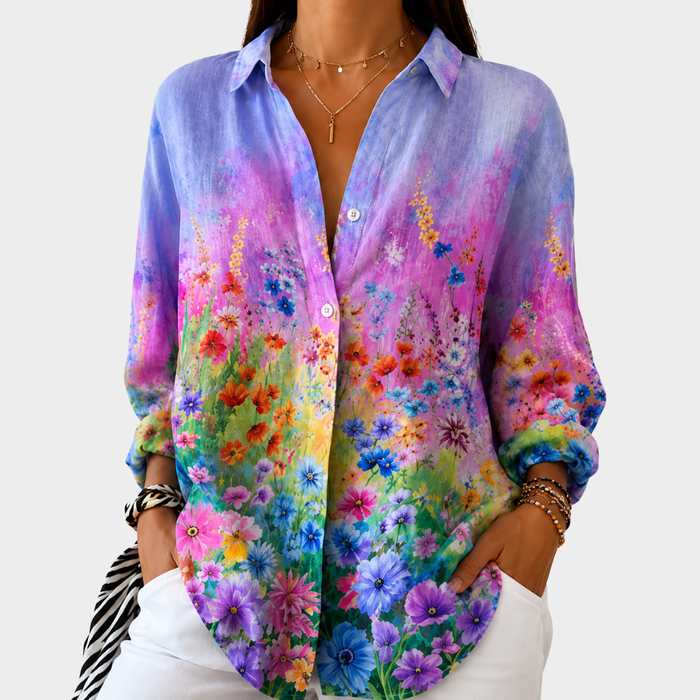 Pia | Bluse mit Wildblumen-Sonnenuntergangsprint