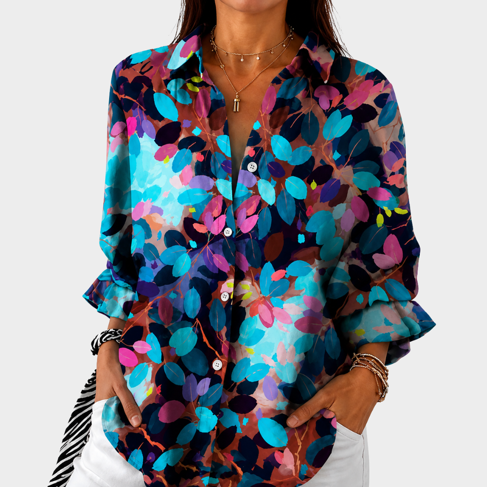 Marlies | Statement-Bluse mit Dämmerungs-Gartenprint