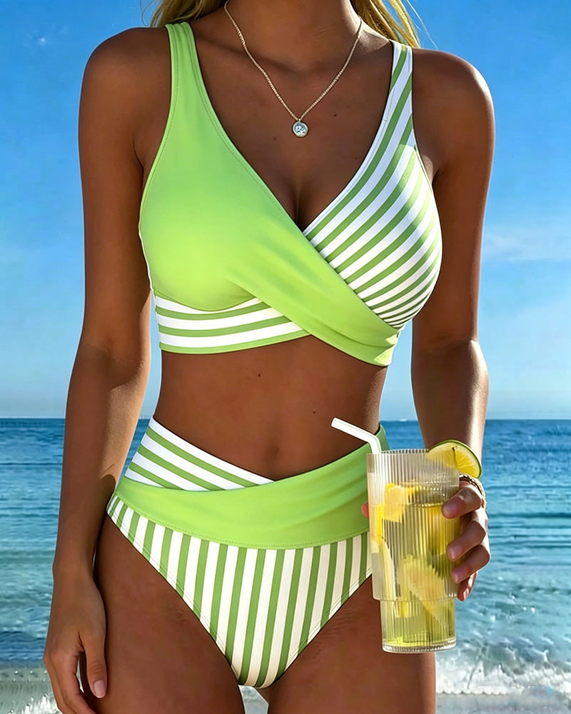 Alina | Bikini mit gekreuztem Streifendruck