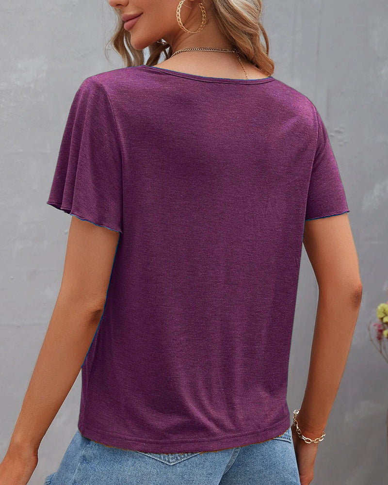 Nora | Einfarbiges T-Shirt mit V-Ausschnitt
