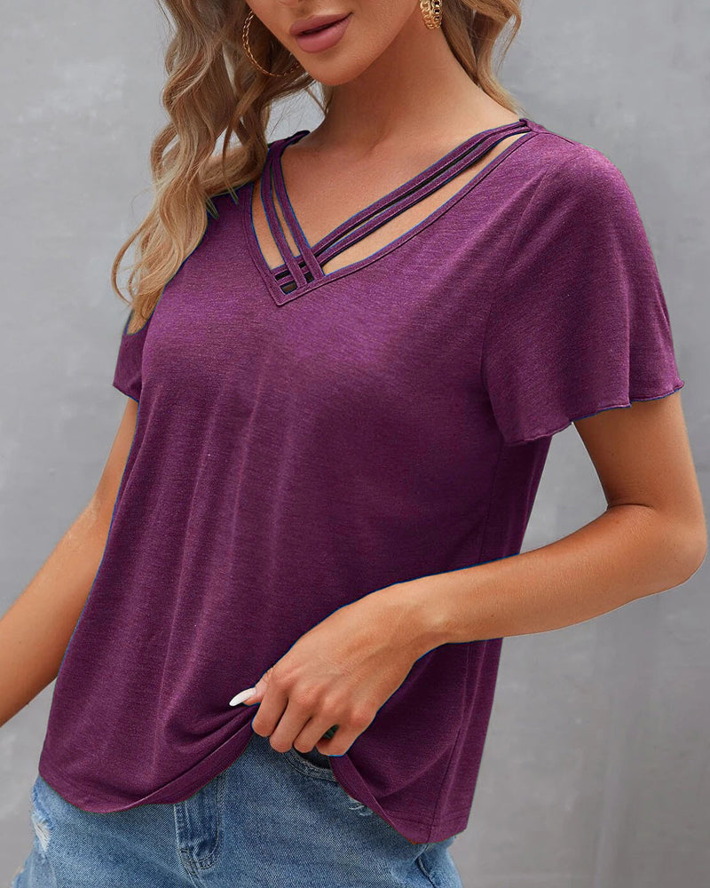 Nora | Einfarbiges T-Shirt mit V-Ausschnitt