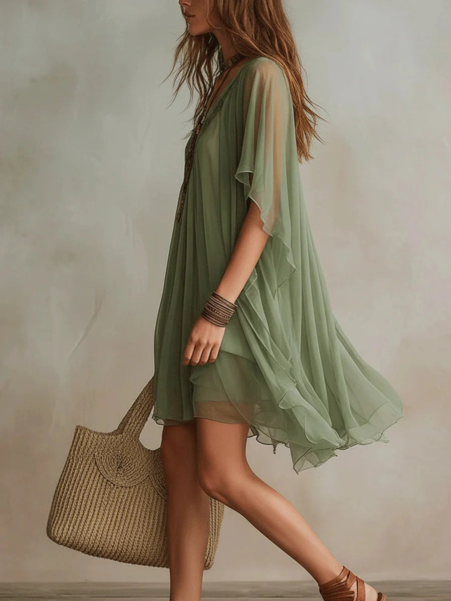 Chiffon-Kleid im 2-in-1-Look mit V-Ausschnitt