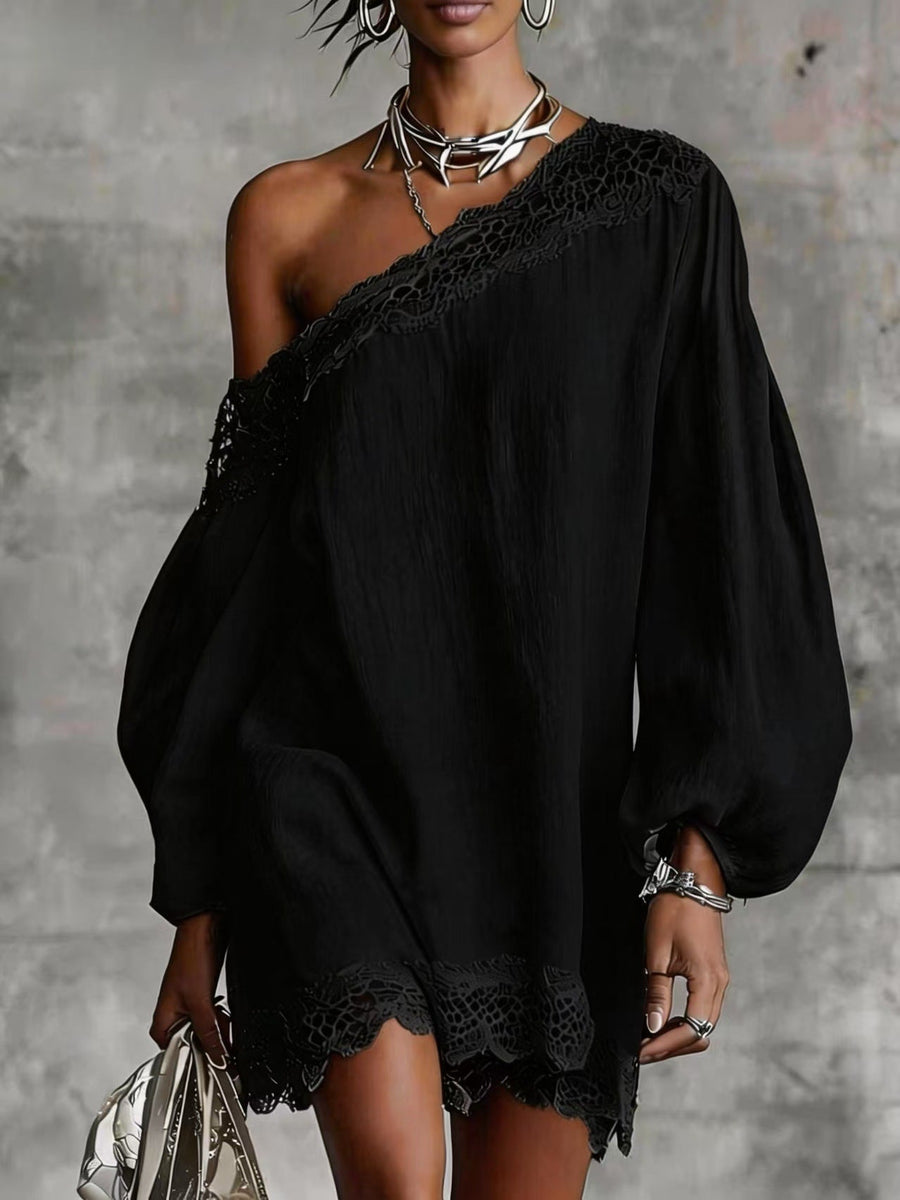 Andrea | Schulterfreies Freizeitkleid mit Spitzenbesatz
