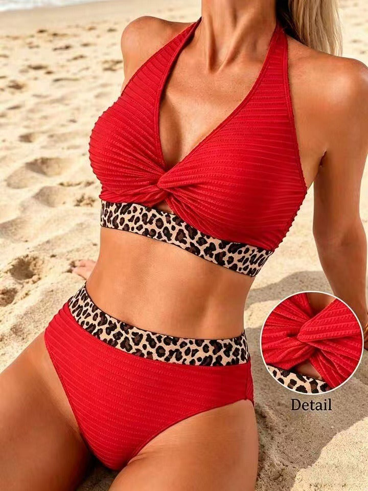 Isabelle | Gerippter Bikini mit Leo-Colorblock