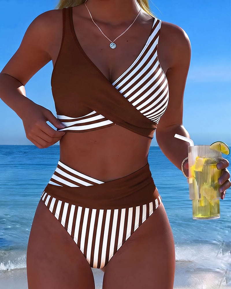 Alina | Bikini mit gekreuztem Streifendruck