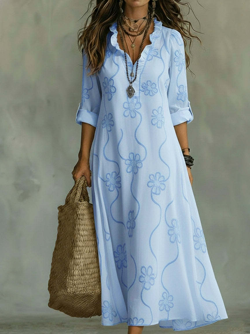Máriam | Maxikleid mit tonalem Blumenmuster